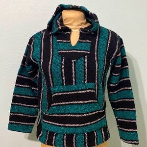 Hoodies unisex teal black white striped size  Small